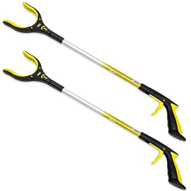 RMS 2-Pack 32 Inch Extra Long Grabber Reacher with Rotating Jaw - Mobility Aid Reaching Assist Tool (Yellow)