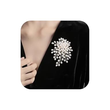 Charm White Pearl Brooch Pins for Women,Striking Large Pearl Flower Statement Costume Pin Graceful Wedding Anniversary Prom Jewelry Gifts (Pearl3)