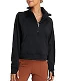 Oalka Sweatshirts Half Zip Long Sleeve Cropped Pullover Lined Full Zip Hoodies Thumb Hole Jackets 1/2 Zip Black S