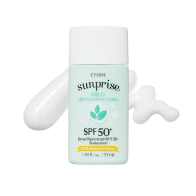 ETUDE Sunprise Sunscreen Mild Sun Milk SPF 50+ / PA++++ (55ml) | Sebum-free, Non-Sticky, Long Lasting Protection, 100% Mineral Korean Sunscreen for sensitive skin