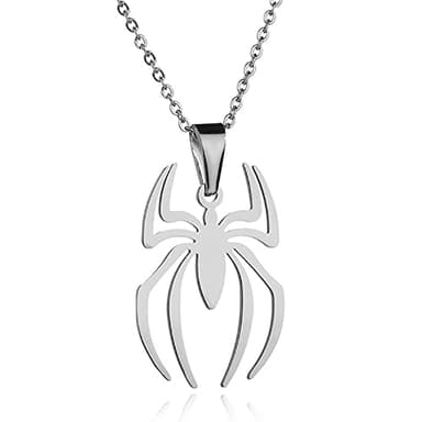 Spider Necklace for Men Women Titanium Stainless Steel Gold Silver Lightweight Fashion Anime Goth Cool Hippie Spiderman Pendant Necklace (Silver)