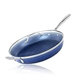 Granitestone 14 Inch Frying Pan with Lid, Large Non Stick Skillet for Cooking, Frying Pans Nonstick, Ultra Durable Mineral and Diamond Coating, Family Sized Open Skillet, Oven/Dishwasher Safe, Blue