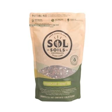 Sol Soils Chunky Houseplant Mix - Fast Draining Soil for Indoor Plants with Coco Coir Chips, Perlite, & Pumice, 2 Quart