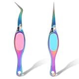 salbsever 2 Pcs Craft Tweezers Precision Crafting Tweezers Reverse Tweezers Soft Grip Tweezers Crossing Lock Tweezers Fine Point Tweezers with Curved Tip and Straight Tip