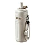 TKK 17 OZ Travel Tumbler Ceramic Lining with Straw Lid, Stainless Steel Vacuum Insulated Double Wall Coffee Tumbler, Leak Proof Iced Water Bottle with Carry Strap for Hot & Cold Drinks, Beige