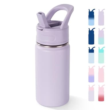 Fijinhom 12oz Kids Water Bottle for School, Toddler Bottles with Straws, Stainless Steel Vacuum Insulated Water Bottle for Boys&Girls, Leak-Proof, BPA-Free, Purple