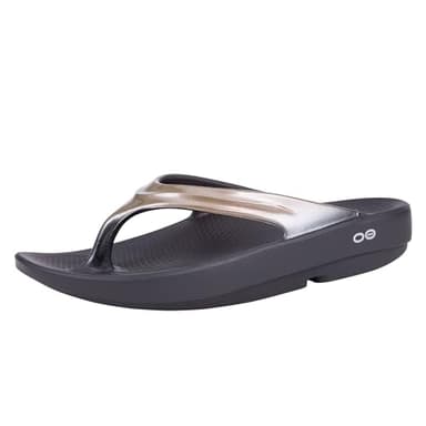 OOFOS Women's Oolala Thong Flip Flop, Black/Latte, 8 M US