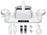Lampelc Charging Dock for Meta Quest 2, Auto-Clamping Charging Station VR Charger Stand for Headset Controllers Accessories, with 2 Rechargeable Batteries, LED Display