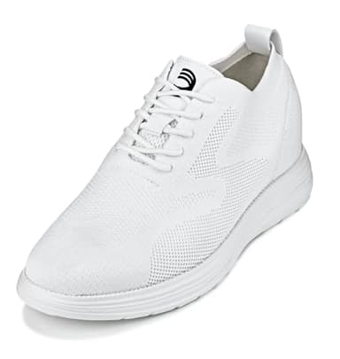 CALTO Men's Invisible Height Increasing Elevator Shoes - White Ultra Light-Weight Lace-up Knitted Sporty Walker - 2.8 Inches Taller - X2633 - Size 11 D(M) US