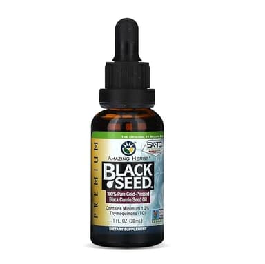 Amazing Herbs Premium Black Seed Oil - Cold Pressed Nigella Sativa Aids in Digestive Health, Immune Support, Brain Function, Joint Mobility, Gluten Free, Non GMO - 1 Fl Oz