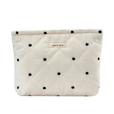 uekeboag White Quilted Cotton Makeup Pouch,Coquette Quilted Toiletry Bag for Women and Girls, Floral Coquette Organizer Bag, Aesthetic Travel Cosmetic Bags(01White Dots)