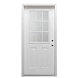 National Door Company Z000722L Steel Primed, Left Hand in-Swing, Prehung Front Door, 9 Lite 2-Panel External Grilles, Clear Glass, 30" x 80"