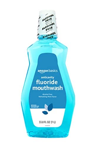 Amazon Basics Fluoride Mouthwash for Adults, Anticavity, Alcohol Free, Bad Breath Control, Strengthens Teeth - Refreshing Mint Flavor, 1 Liter