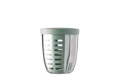 Mepal – Fruit & Veggie Pot Ellipse – Fruit Container – Ideal For Fruit and Vegetables On The Go – Fruit Box With Fork & Colander – 600 ml – Nordic Sage