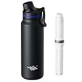 Membrane Solutions C3 Filtered Water Bottle, 32oz Stainless Steel Water Bottle with Replaceable ACF+UF Filter Cartridge, Portable Water Bottle, Travel, Hiking & Camping for Clean Drinking Water(Black)