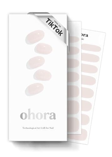 ohora Semi Cured Gel Nail Strips (N Cream Light) - Nude, Solid, Works with Any UV/LED Lamps, Salon-Quality, Long Lasting, Easy to Apply & Remove - Includes 2 Prep Pads, Nail File & Wooden Stick