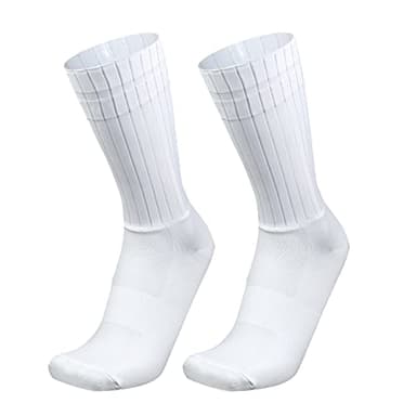 PRIOKNIKO Men's Cycling Socks - Compression Anti-Slip Silicone White Line Design, Perfect for Sports Running & Cycling, One Size 6-12