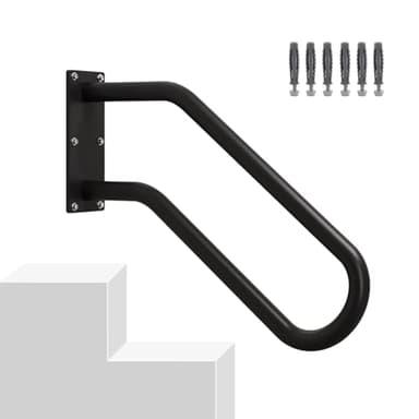 Hand Rails for Outdoor 1-2 Steps, Indoor Stairs, Bathroom, Wall Mount Non-Slip U-Shape Stair Hand Railing Black 1 Pack