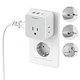 TESSAN All European Italy Travel Plug Adapter Kit, International Detachable Converter with 3 Outlet 3 USB Charger (1 USB C), Type C/E/F/L EU Power Adaptor, US to France Germany Spain Greece Iceland