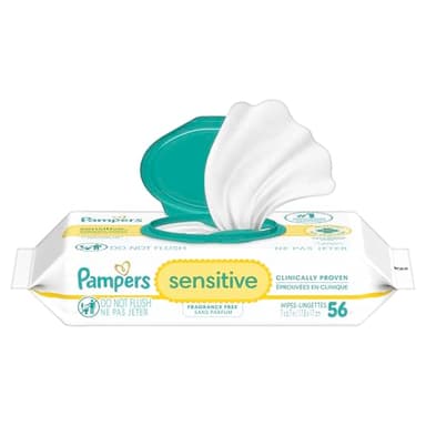 Pampers Sensitive Baby Wipes, Water Based, Hypoallergenic and Unscented, 1 Flip-Top (56 Wipes Total)