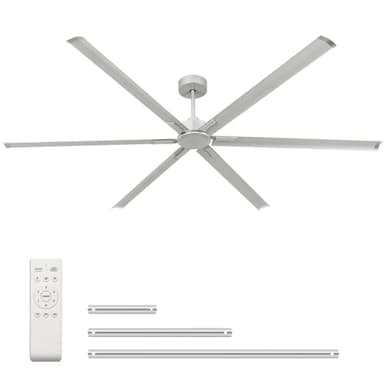 120 Inch HVLS Industrial Ceiling Fan No Lights, Extra Large Commercial Ceiling Fan with Aluminum Blades, Reversible DC Motor, Remote Control, Big Assed Heavy Duty for Shop Warehouse Gym Garage