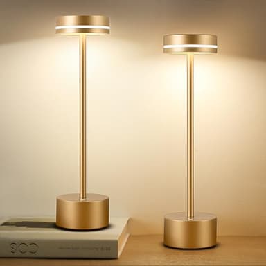 Gkeiten 2 Pack LED Cordless Table Lamp Rechargeable, 5000mAh Portable Battery Operated Desk Touch Lamp, 3 Color Dimmable Table Light for Home Office/Dining/Nightstand for Home Décor – Champagne Gold