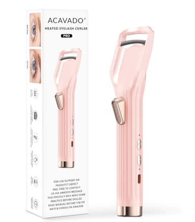 Heated Eyelash Curler Premium PRO - Fast Heat up in 8s - 24 Hours Long Lasting - Rechargeable Electric Eyelash Curler with Type-C, Innovative L Silicone, 2 Heat Modes, Anti-Burn Eyelid, Pink-FD