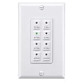 BN-LINK Countdown Digital in-Wall Timer Switch with Push Button 5-10-20-30-45-60mins, for Bathroom Fan,in-Wall Light Timer, Neutral Required, Wall Plate Included, White