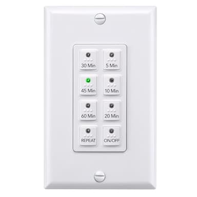 BN-LINK Countdown Digital Wall Timer Switch for Exhaust Fan with Push Button 5-10-20-30-45-60mins, Bathroom Fan Light Switch Timer Indoor, Neutral Required, Wall Plate Included, White, ETL Listed