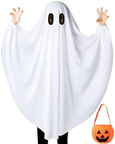 Oskiner Ghost Costume for Kids,White Ghost costumes with Pumpkin Bag, Spooky Halloween for Boys Girls Toddler