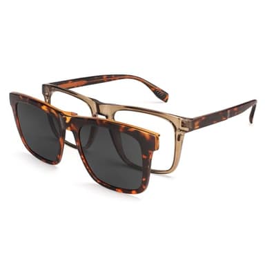 Dollger Magnetic Clip On Sunglasses Square Eyeglasses UV400 Men Women Sun Lenses lens Over Glasses Frames Non-prescription DG498-2025（Brown leopard print gray）