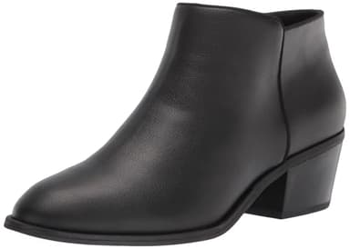 Amazon Essentials Women's Low Heel Ankle Boots, Black Faux Leather, 8