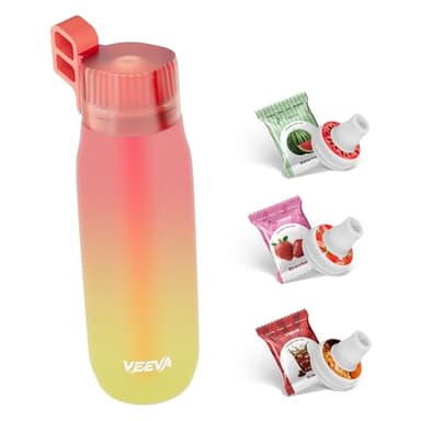 VEEVA Scented Water Bottle (22oz) with 3 aroma pods + straw. Leak-proof, BPA-free, works with carbonation. Perfect for school, gym, sports & daily use. Zero sugar, zero calories, fun hydration for all