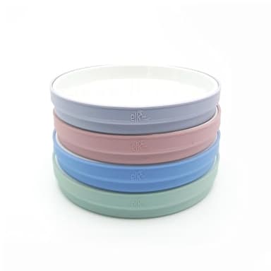 Elk and Friends Kids 7.8” Porcelain White Plates with Silicone Sleeves | Suitable for Babies/Toddlers | Microwave & Dishwasher Safe | Non Slip Dinnerware | Snack Dishes | 4 Pack