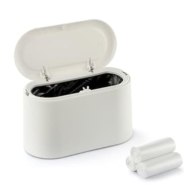 XZZWLL Mini Trash Can for Desk, Tiny Plastic Countertop Garbage Can with Lid, Easy to use and Keep Desktop Clean for Vanity, Bedside, Bathroom and Kitchen with 3 Rolls Trash Bags