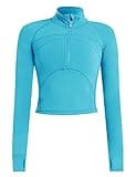 Long Sleeve Cropped Athletic Shirt Women Lulu Dupe Quarter Zip Sports Cropped Jacket Medium Bluegreen