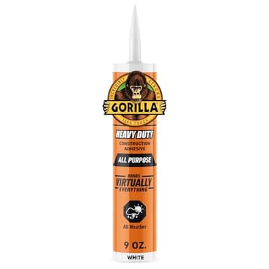 Gorilla Heavy Duty Construction Adhesive, White Glue, 9 Ounce Cartridge (Pack of 1) - Gap Filling and Waterproof