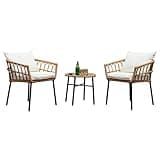 Homsido 3-Piece Outdoor Rattan Patio Furniture Set, Bohemian Simple Wicker Patio Chair Conversation Indoor Sets with Coffee Table and Waterproof Cushion