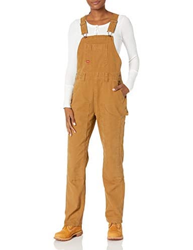 Dickies womens Duck Double Front Bib Overalls, Rinsed Brown Duck, X-Small US