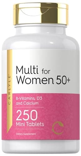 Carlyle Multivitamin for Women 50 Plus | 250 Mini Tablets | Iron Free Supplement | Vitamins A, B12, C, D3, Folate (as Folic Acid) and Calcium | Non-GMO, Gluten Free