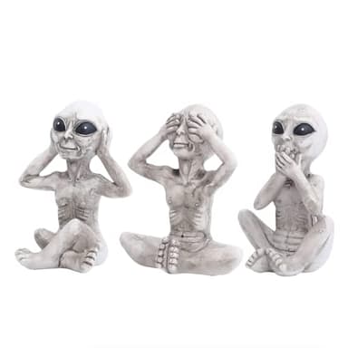 HIPIHOM 3 Pcs Garden Alien Statue, DIY Resin Figurine Garden Ornament for Patio, Lawn, Garden Decor Indoor Outdoor Home Office Decorations Collection (White)