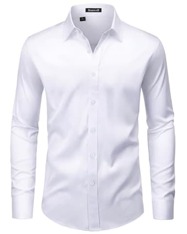 ROUWELL Mens White Dress Shirt Long Sleeve Non Iron Wrinkle Free Stretch Business Office Wedding Button Down Shirts XL