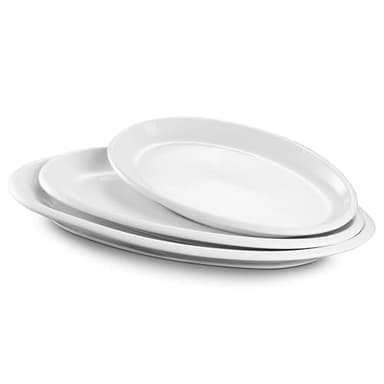 DOWAN Large Serving Platter, 16"/14"/12" Oval Platters Oven Safe, White Serving Plates for Wedding Decor, Ceramic Serving Dish for Entertaining Food, Set of 3