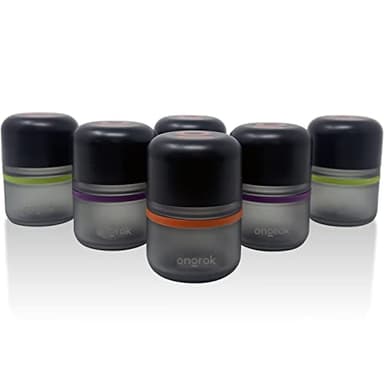 ONGROK Glass Storage Jar, 80ml, 6 Pack | UV Herb/Spice Jar with Child‑Resistant Lid, Color‑Coded Glass Containers to Preserve Smell and Aroma