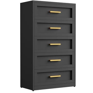 Black Metal Dresser with 5 Drawer, Tall Dressers for Bedroom, 48" Tall Modern Chest of Drawers, Steel Large Dresser Clothing Storage Organizer Deep Drawers for Closet, Living Room, Hallway