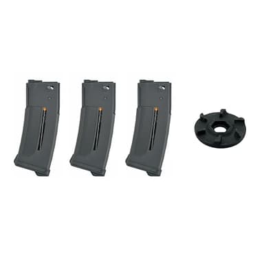 Clover Airsoft-PTS EPM1 M4 Mid Cap Magazine - 250 BB Capacity Mag - Fuel Gauge Indicator - No Rattle Magazine Design (Black, 3 Mag Value Pack with Free Odin M12 Upgrade Gear)
