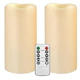 Large Outdoor Waterproof Flameless Candles with Remote Control,D3'' x H5.5'' Battery Operated Flickering LED Pillar Candle Plastic for Outdoor/Indoor Decoration Wedding, Party, Birthday (2PACK)