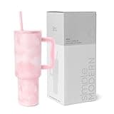 Simple Modern 40 oz Tumbler with Handle and Straw Lid | Insulated Cup Reusable Stainless Steel Water Bottle Travel Mug Cupholder Friendly | Gifts for Women Him Her | Trek Collection | Blush Tie Dye