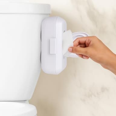 Loo Discreet Flushable Wipes Dispenser – Fits STANDARD Size Flushable Wipes Only – No-Drill Suction Mount, Hygienic Low-Profile Holder for Bathroom & Toilet