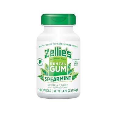 Zellie's | 100% Xylitol Spearmint Chewing Gum | No Aspartame, Gluten Free, Vegan & Kosher (100 Count - Pack of 1)